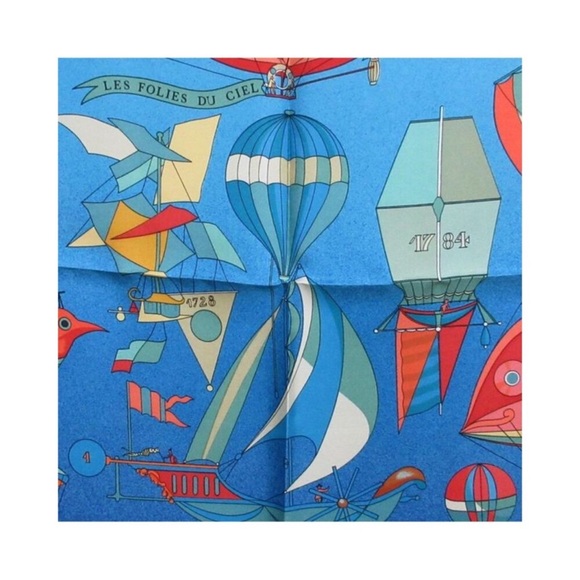 HERMES Les Folies Du Ciel Silk Scarf Carre 90 - Picture 4 of 17